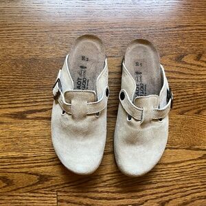 Naot Suede Boston-style Clogs, Taupe - Size 35